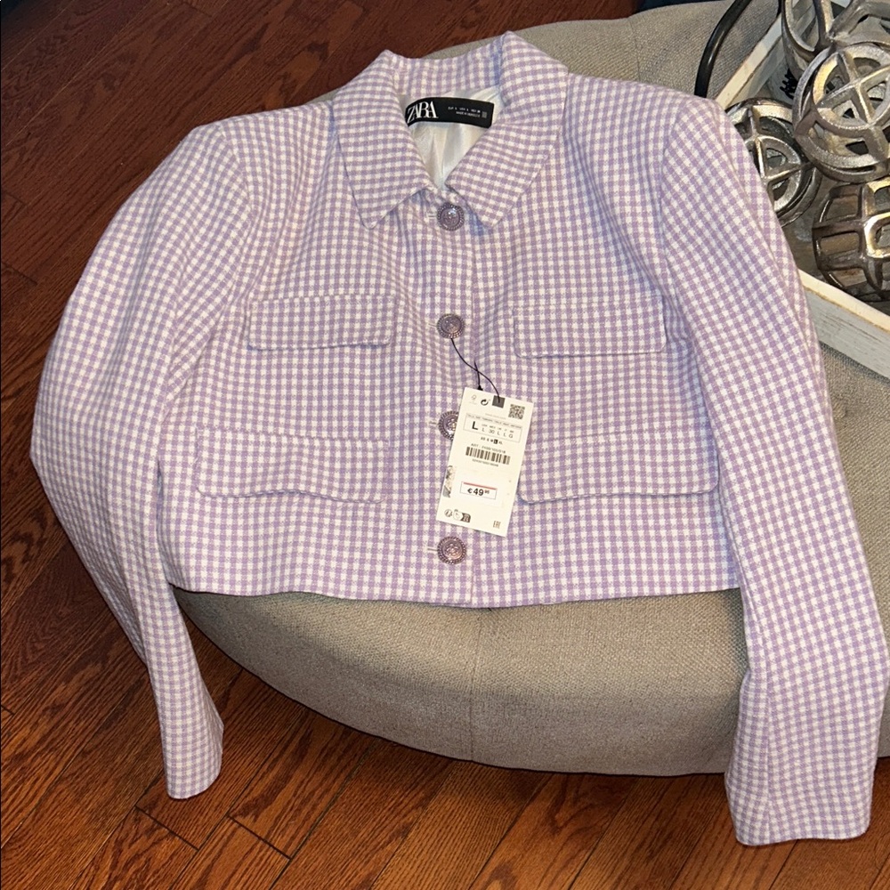 Zara Lavender Gingham Blazer